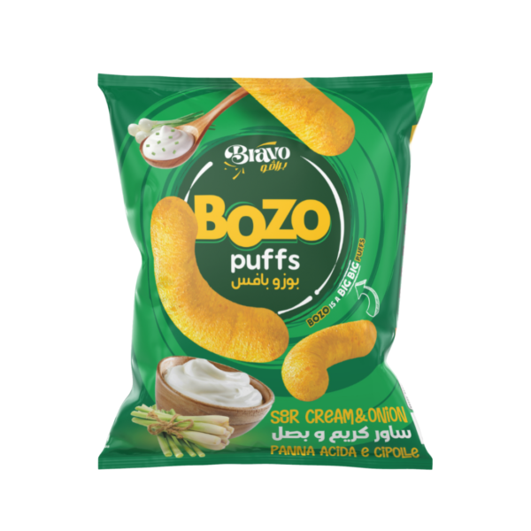 Bozo Puffs Sour Cream & Onion – Knusprig, geschmackvoll und unwiderstehlich! 15 Packungen pro Karton